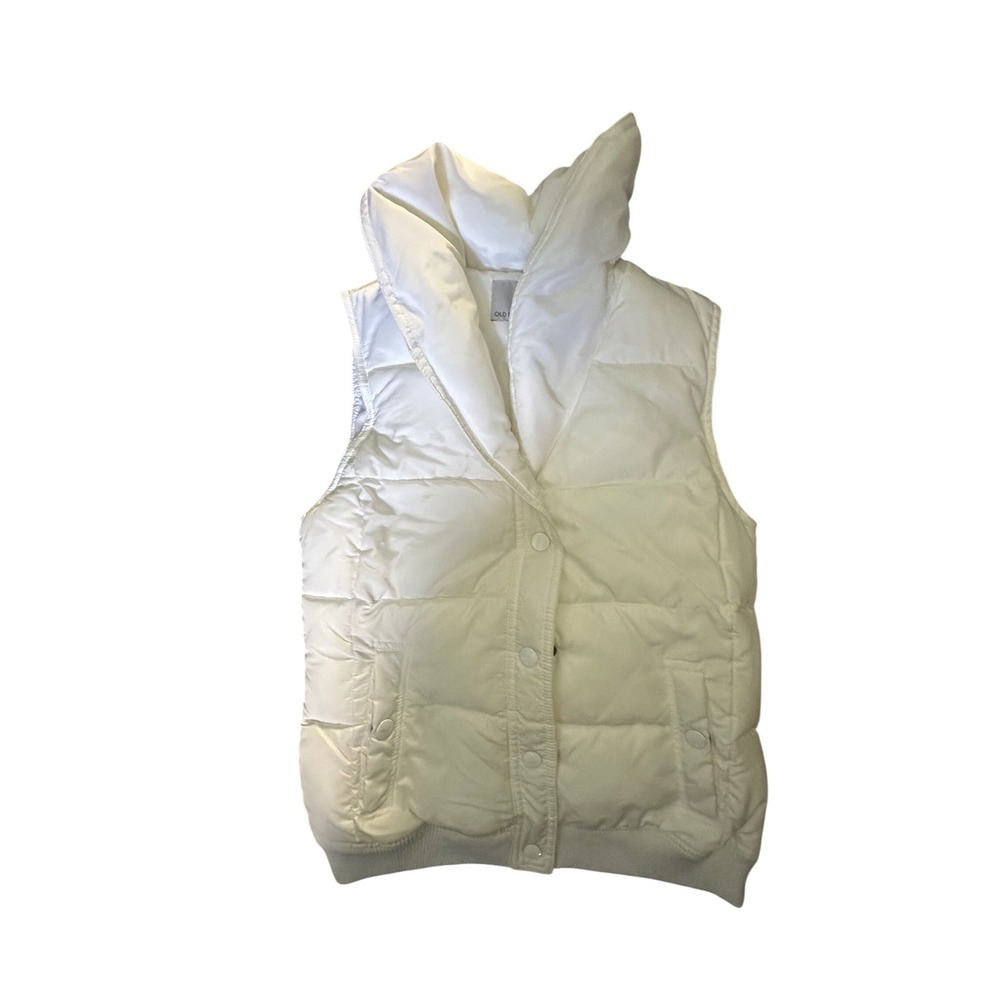Old Navy Puffer Vest Women's White Snap Front Stand Collar Size M